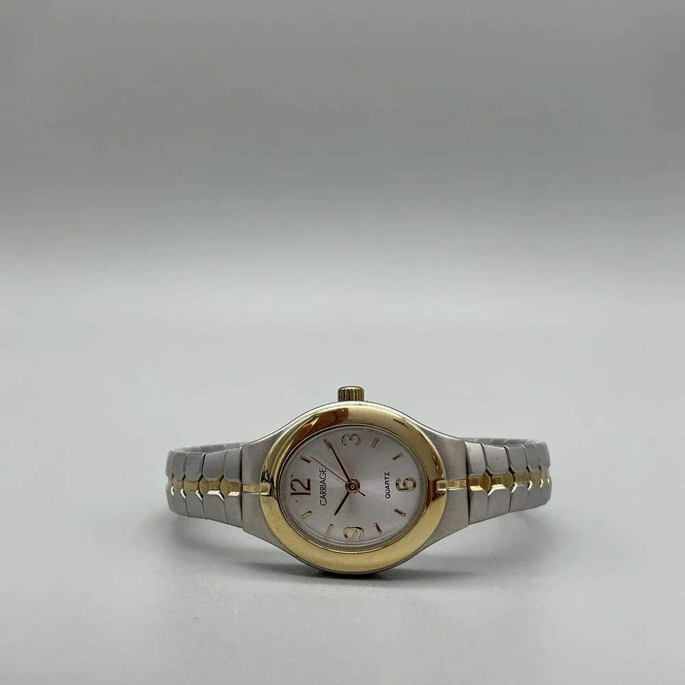 Carriage By Timex 48N Womens Watch 22mm Silver Gold Two Tone Stretch New Battery